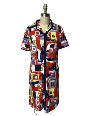 VINTAGE 1960s PARKSHIRE Originals Abstract Mod Zip Front House Dress SZ M